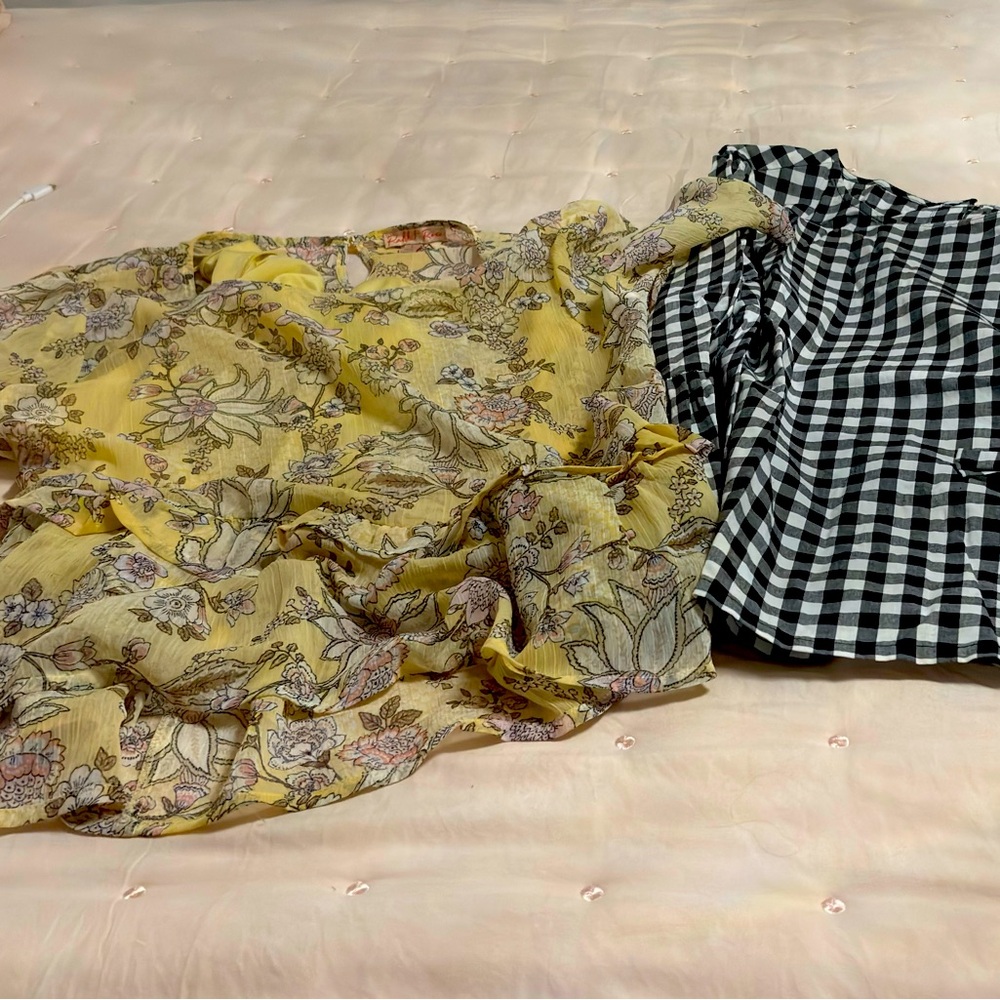 Floral Yellow and Black Checkered Tops - Bundle